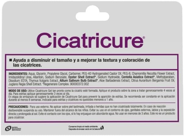 CICATRICURE 2 PACK Gel Cicatrices y Estrias, disminuye tamaño, textura y color de estrías y cicatrices de cirugías, cortaduras, rasguños, quemaduras y acné 30g + 60g